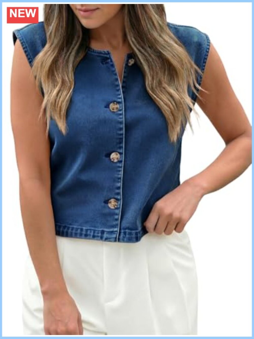 Women's Cropped Denim Vest Sleeveless Jean Waistcoat Casual Button Down